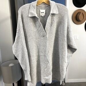 Aerie Small Gray collared waffle weave oversized sweater